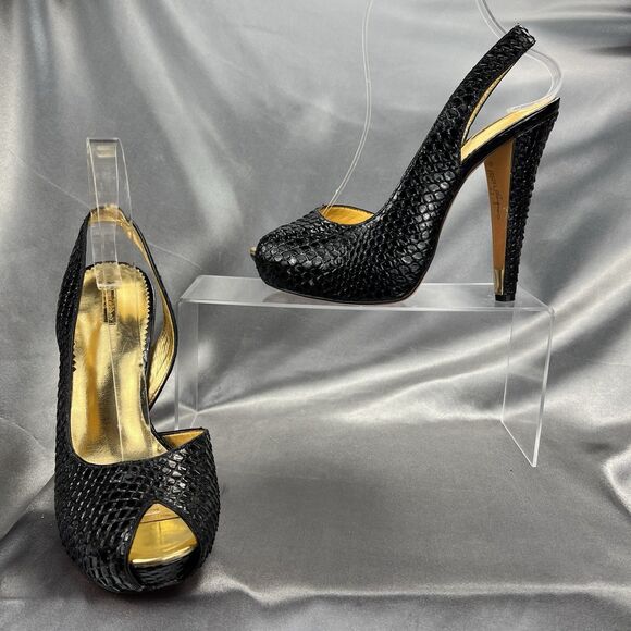 Report Signature Slingback 8.5 Snake Print Stiletto Leather Peep Toe Platform - Picture 1 of 17